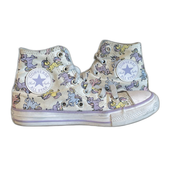 Girl's White Chuck Taylor Converse High Tops with Pastel Colored Unicorns Size 1 - Picture 14 of 14
